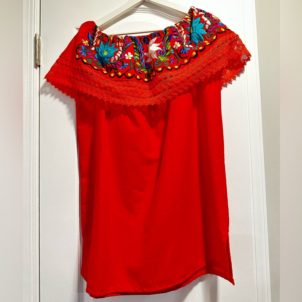 Embroidery,Mexican, pleasant, off shoulder, strapless mini dress or blouse